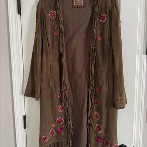 Double D Ranch Brown Suede Jacket with Floral Embroidery-RARE find